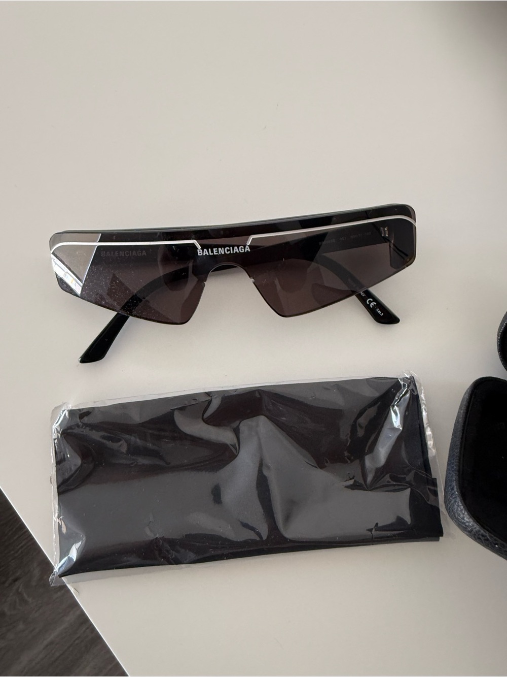 Balenciaga Black Frameless Shield Sunglasses